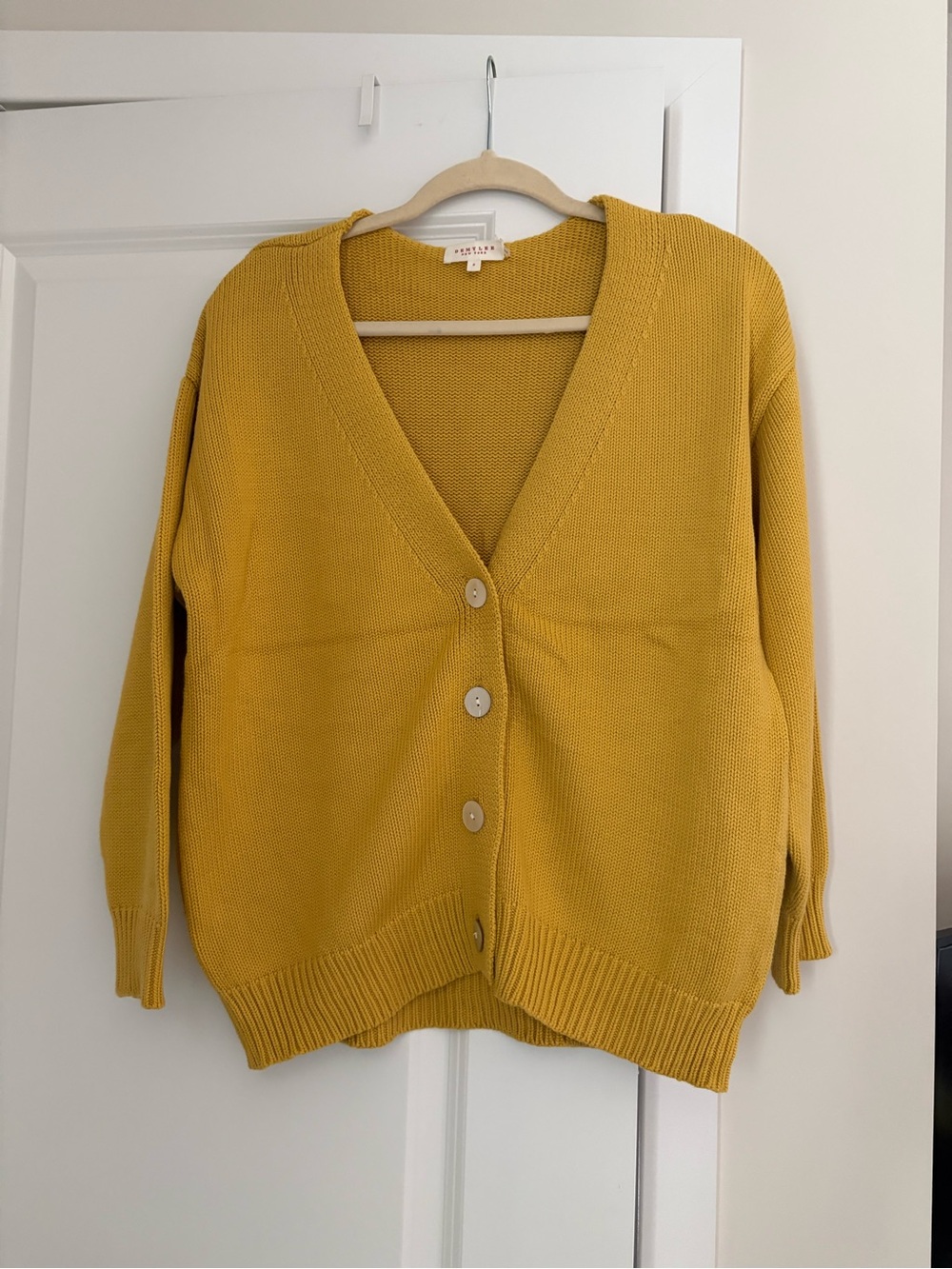 Relaxed V-Neck Button Cardigan in Mustard Yellow